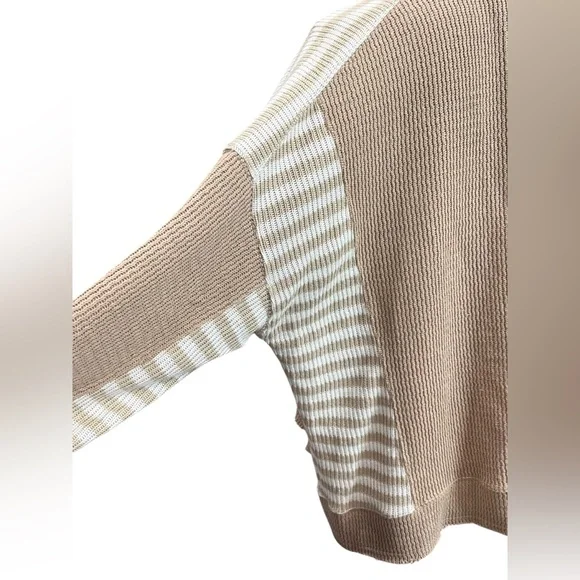 BiBi Tan Striped Contrast Waffle Knit Pullover Sweater Size Large - Picture 5 of 8
